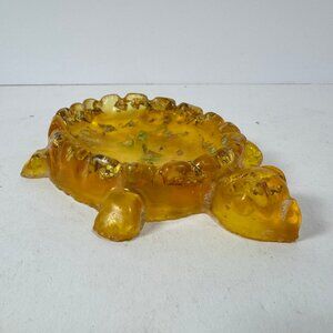 Vtg Yellow Resin Turtle Shaped Soap Dish Gold Flake